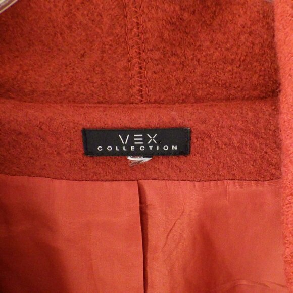 Vex Collection Women's 100% Wool Coat Orange Lined Pockets Button Closure Pleats - Picture 3 of 11